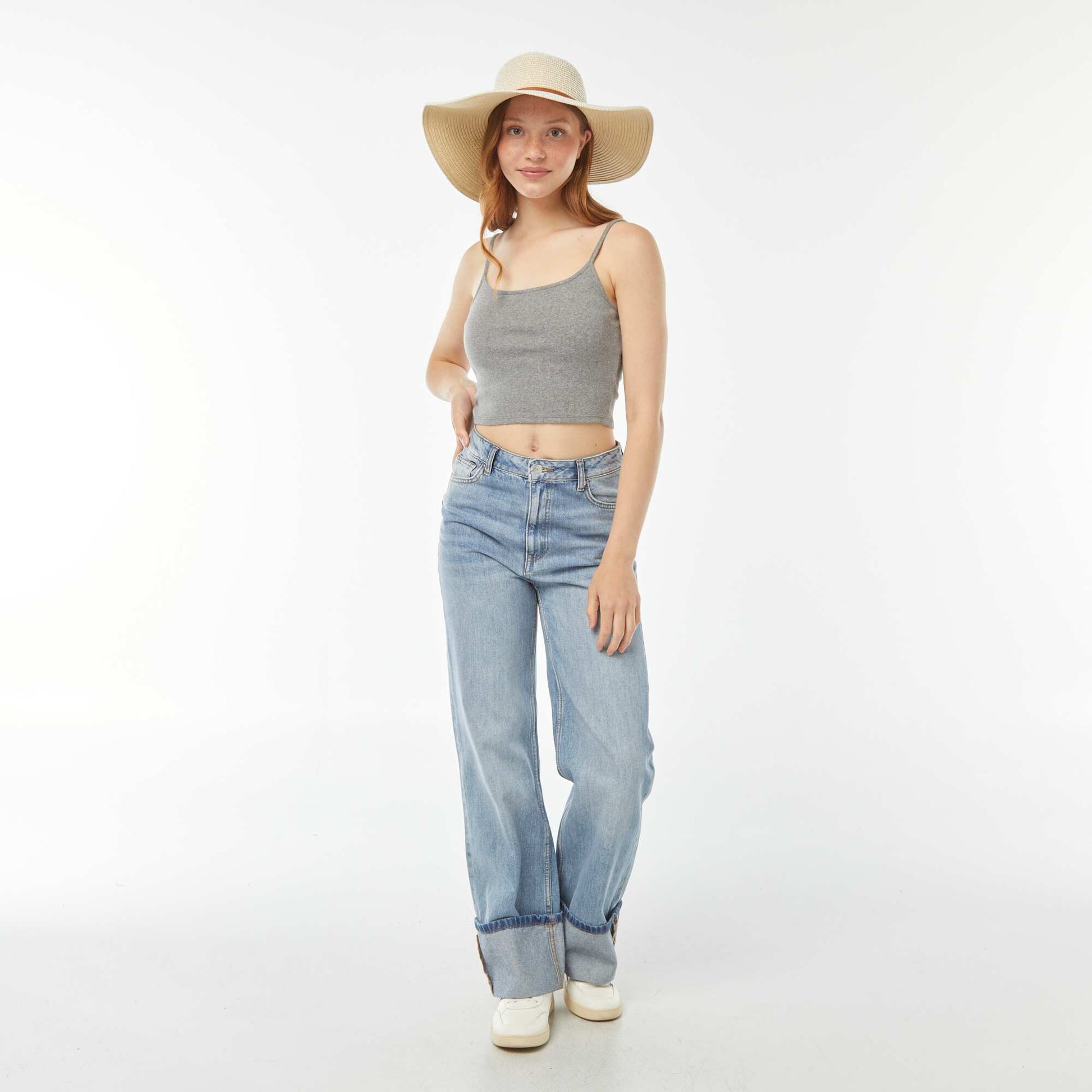 Débardeur crop-top en matière côtelée GRIS