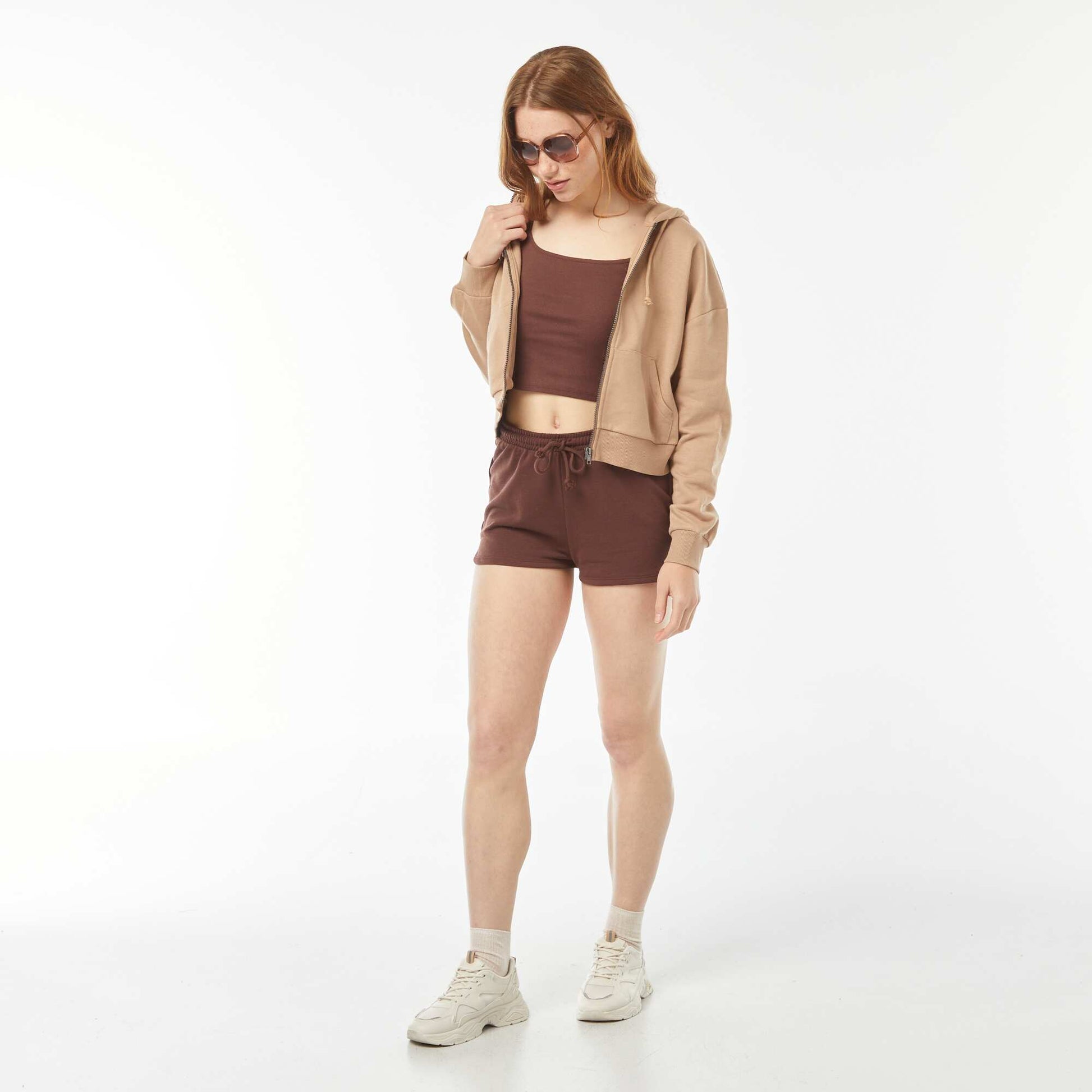Débardeur crop-top en matière côtelée MARRON