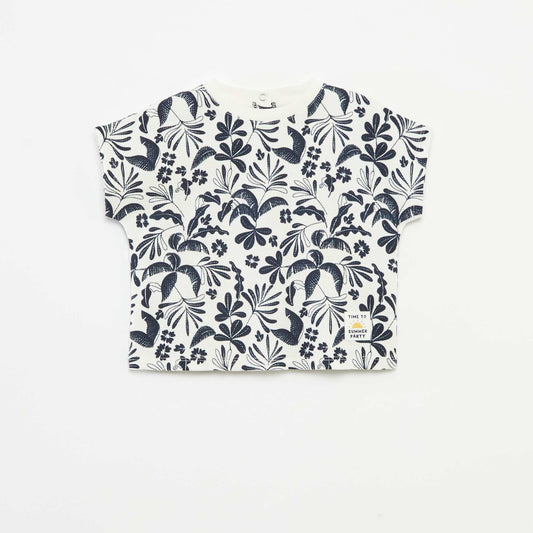 T-shirt en maille gaufrée avec imprimé BLANC