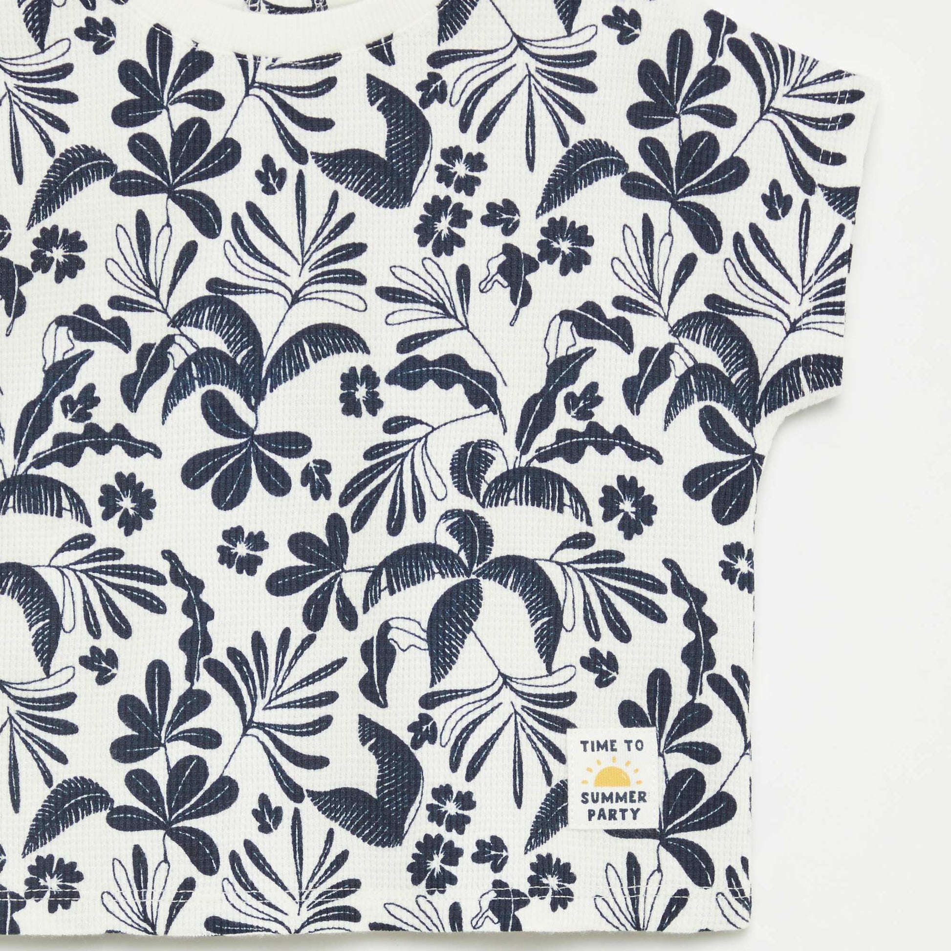 T-shirt en maille gaufrée avec imprimé BLANC