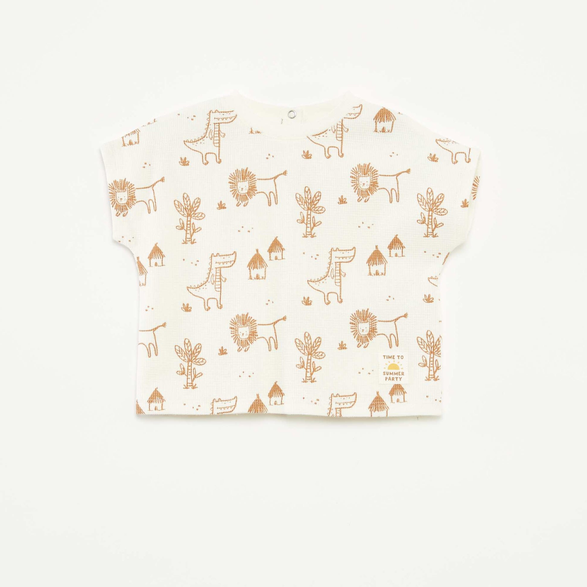 T-shirt en maille gaufrée avec imprimé BLANC