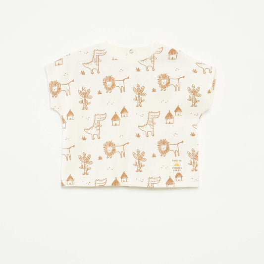T-shirt en maille gaufrée avec imprimé BLANC