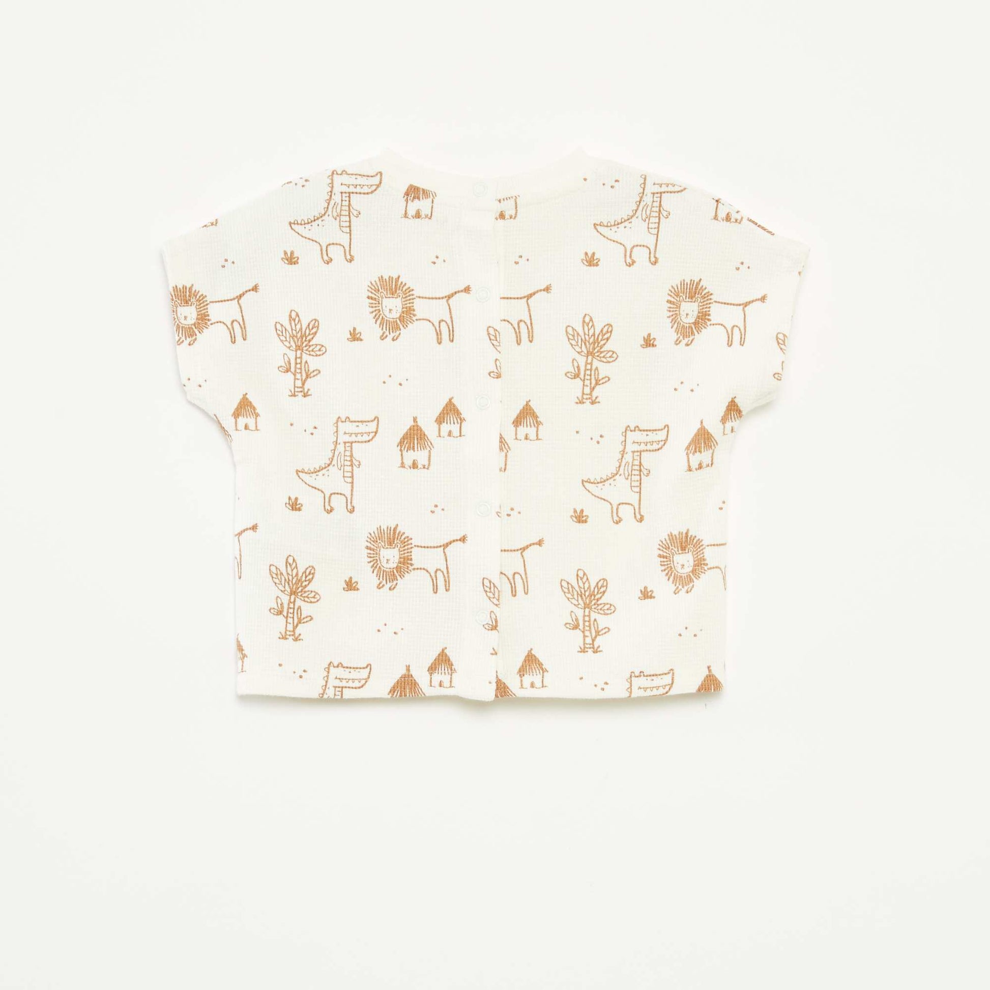T-shirt en maille gaufrée avec imprimé BLANC