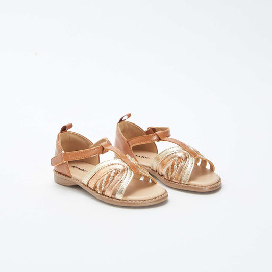 Sandales dorées et cuivrées à scratchs BEIGE