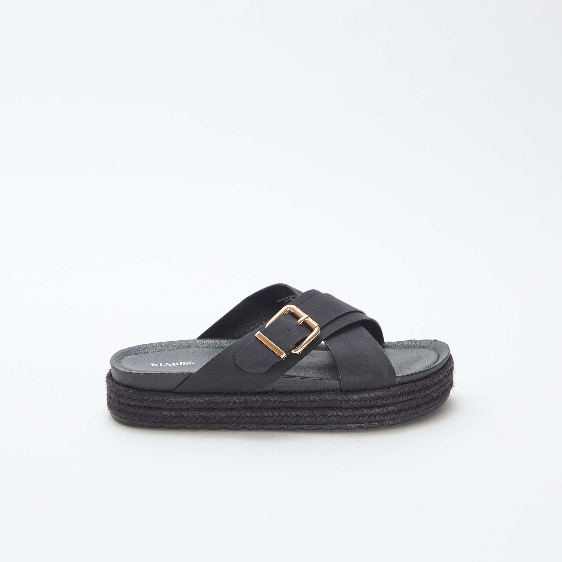 Mules compensées avec semelles en cordes NOIR