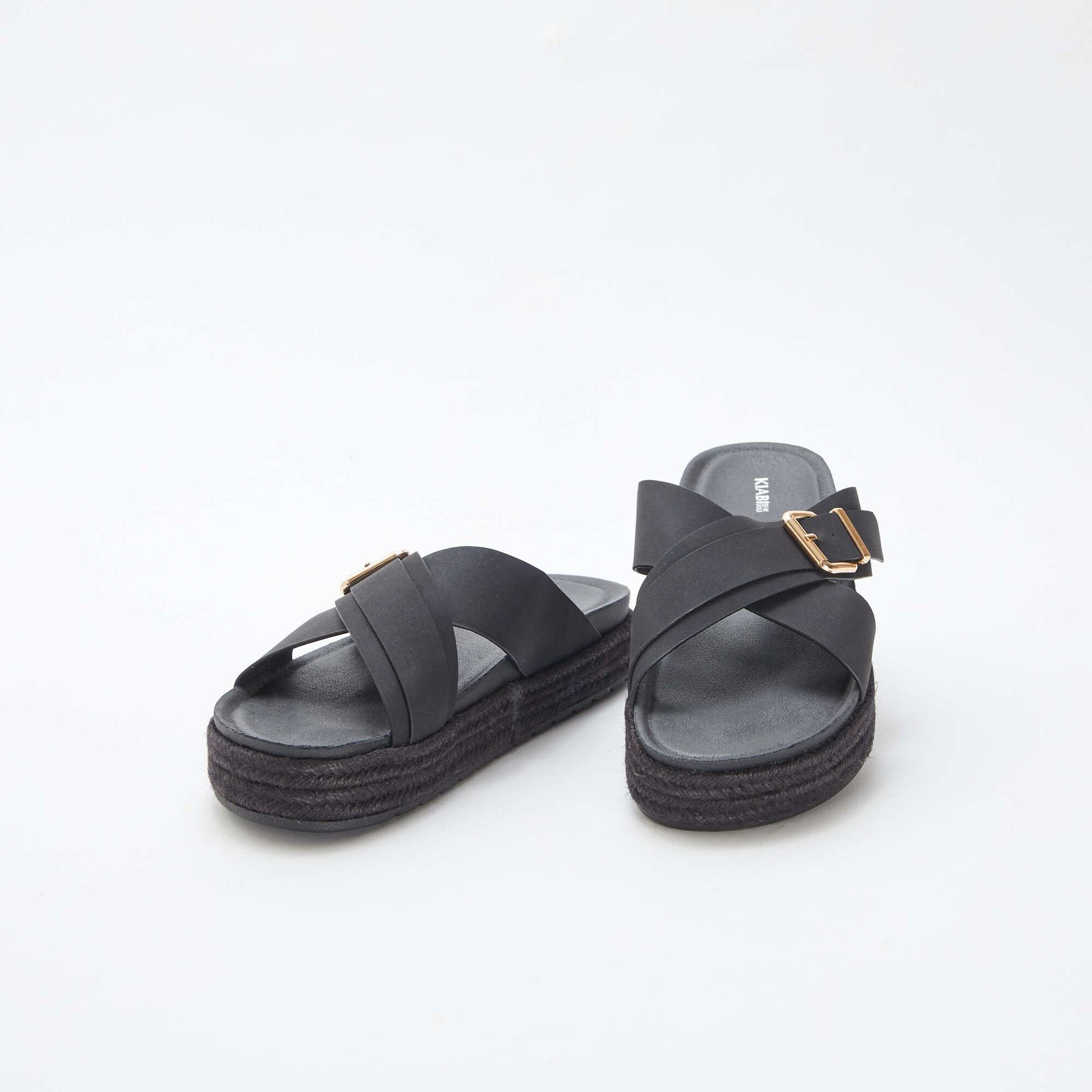 Mules compensées avec semelles en cordes NOIR