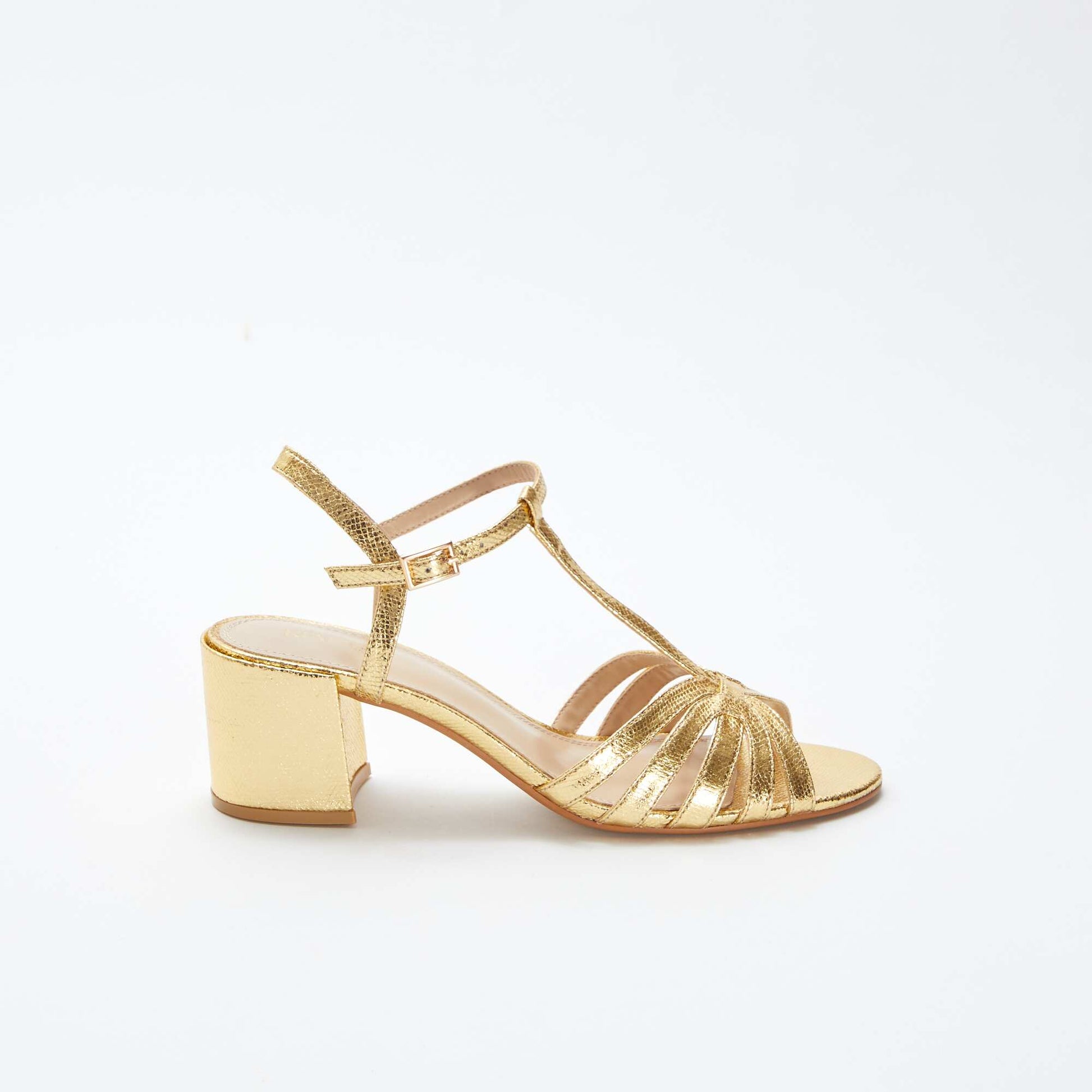 Sandales dorées avec talon carré JAUNE