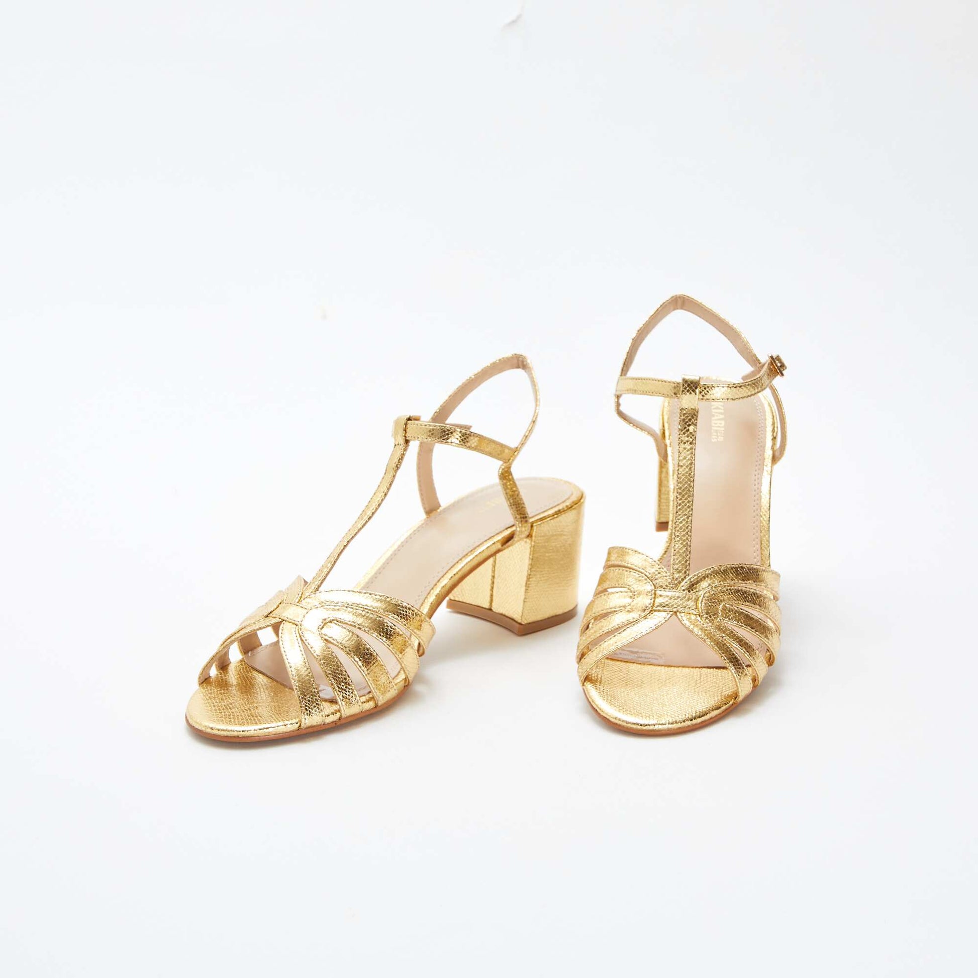 Sandales dorées avec talon carré JAUNE