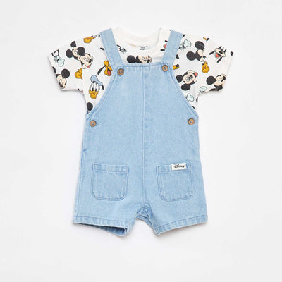 Ensemble t-shirt + salopette en jean 'Disney' - 2 pièces BLANC