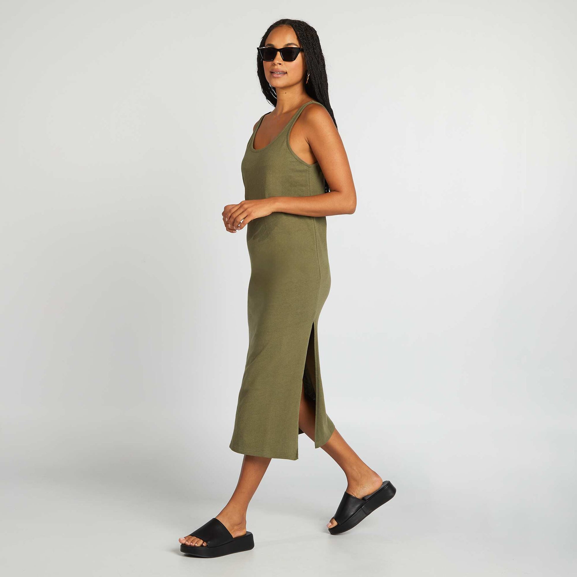 Robe longue de plage lin KAKI