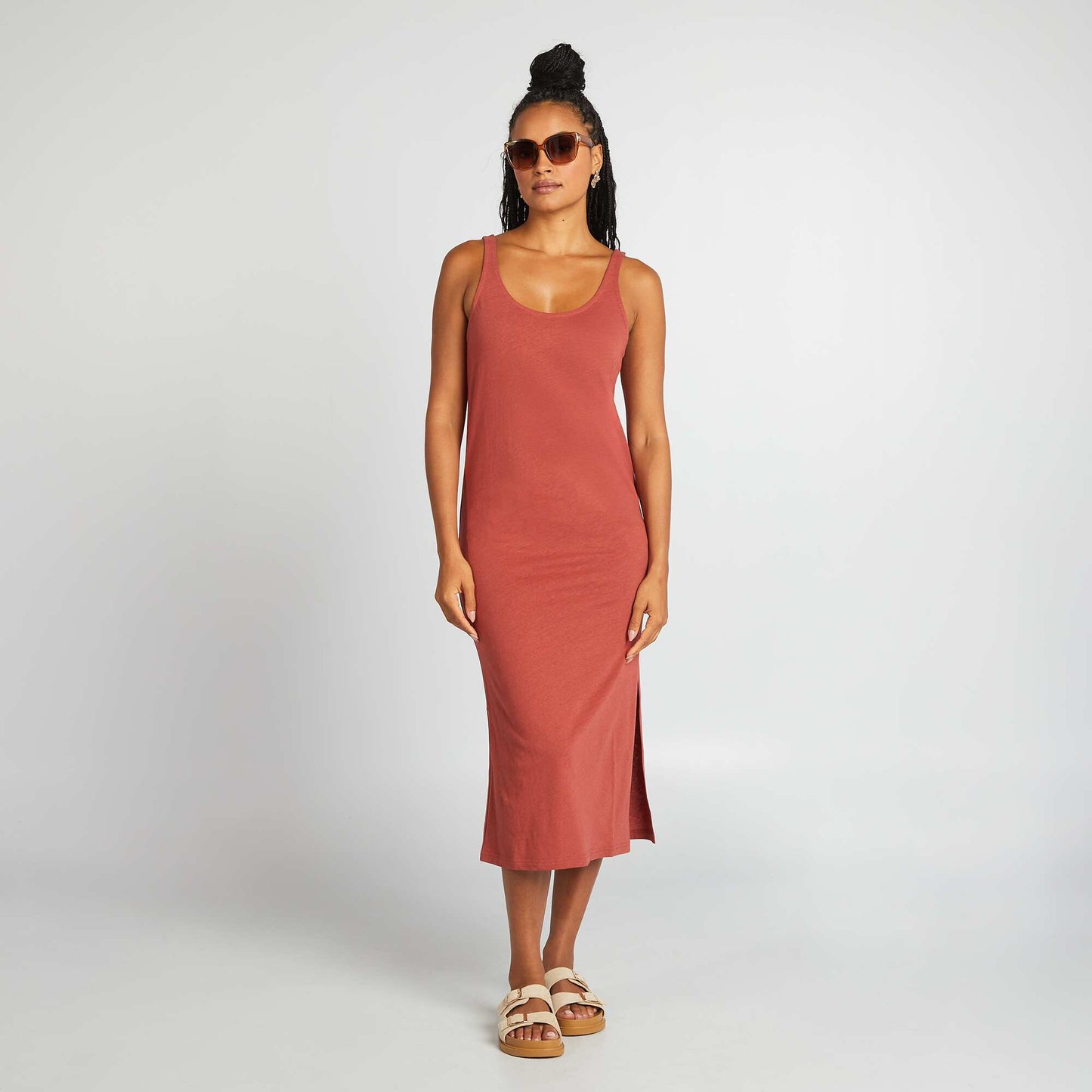 Robe longue de plage lin ROUGE