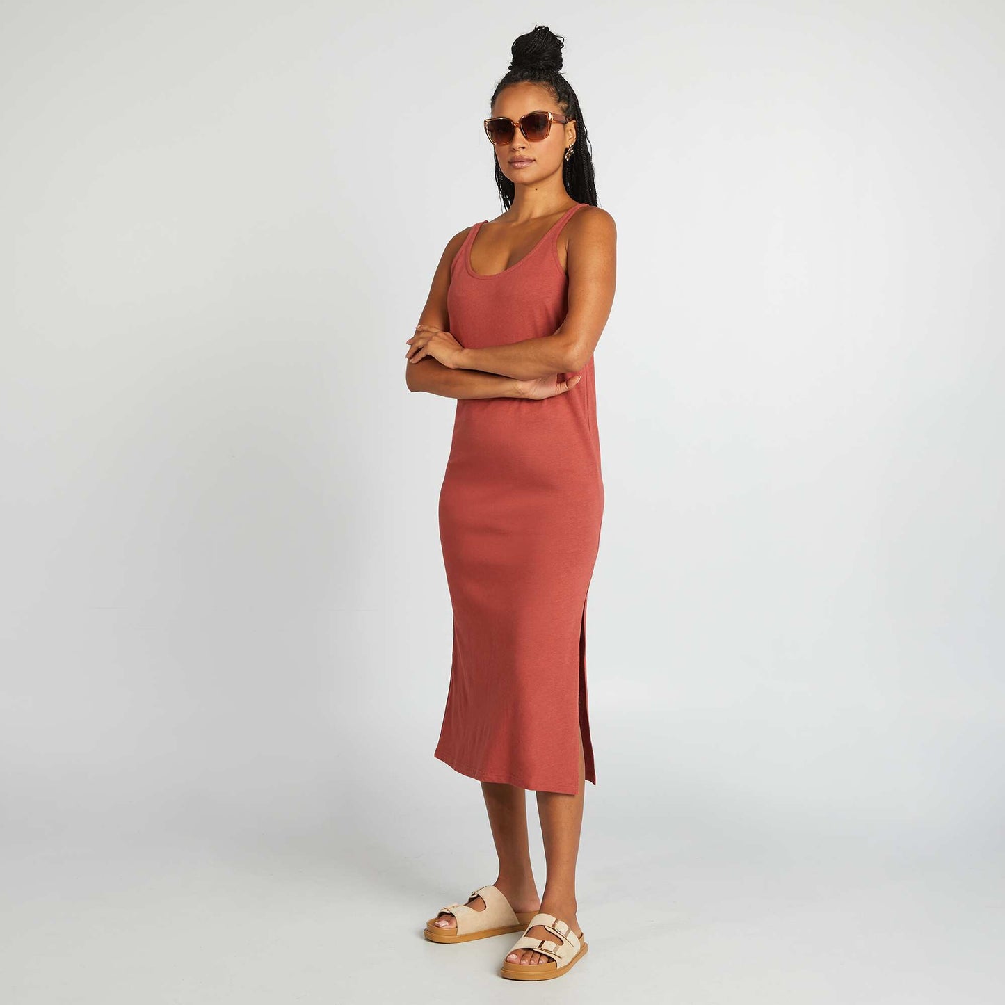 Robe longue de plage lin ROUGE