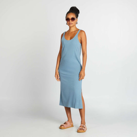 Robe longue de plage lin BLEU