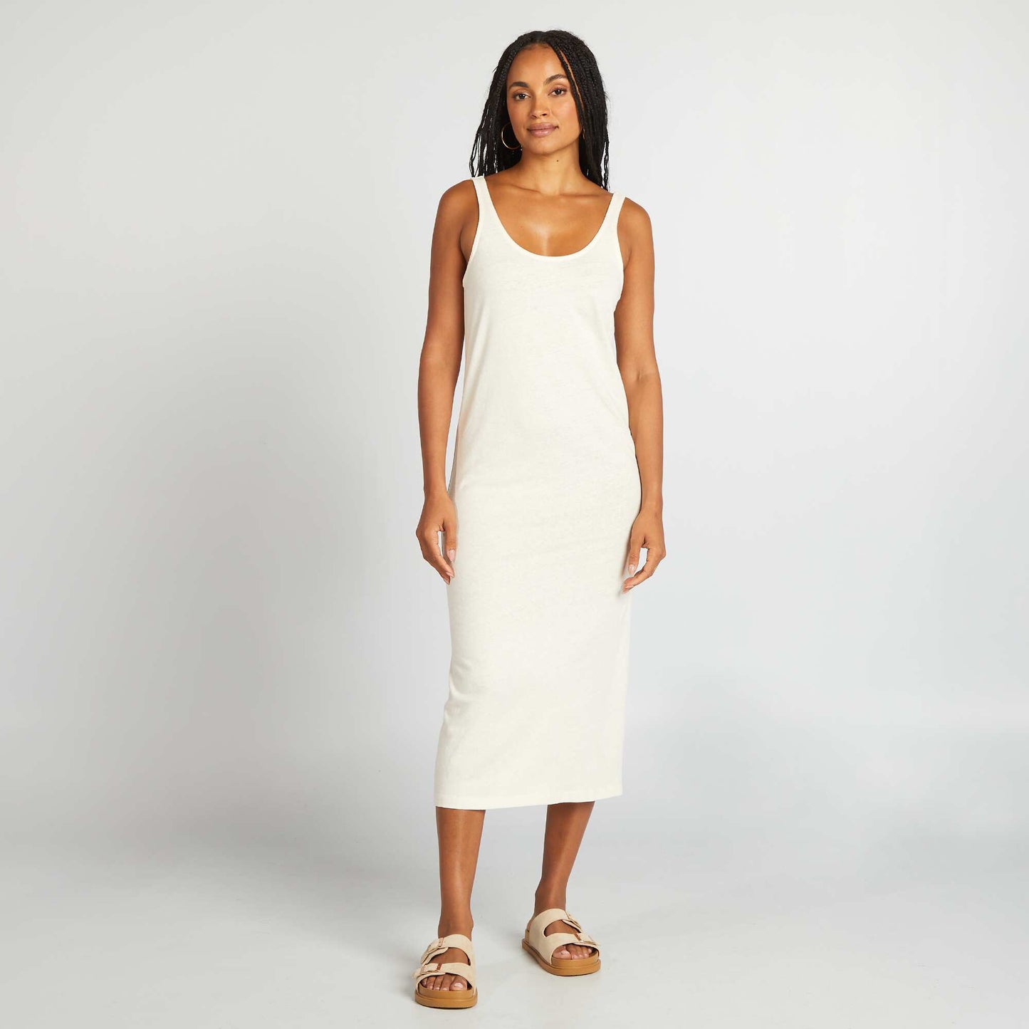 Robe longue de plage lin BLANC