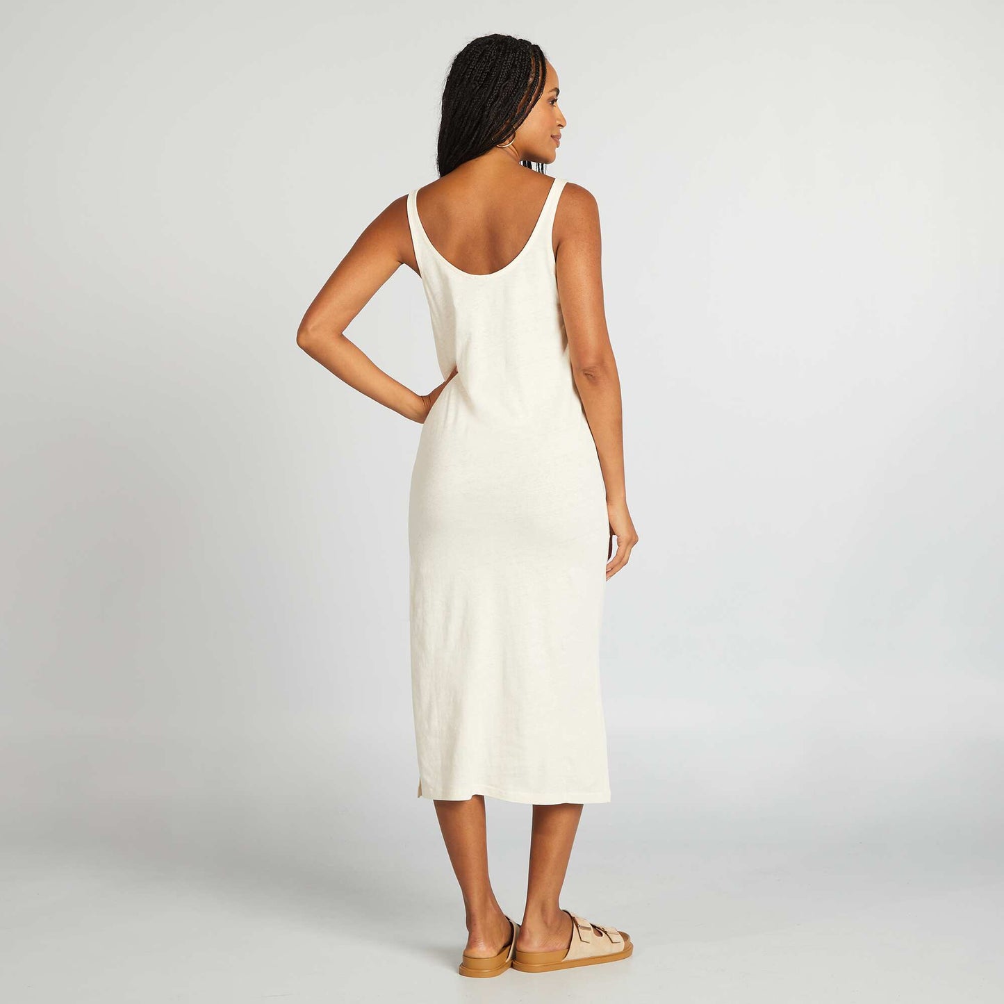 Robe longue de plage lin BLANC