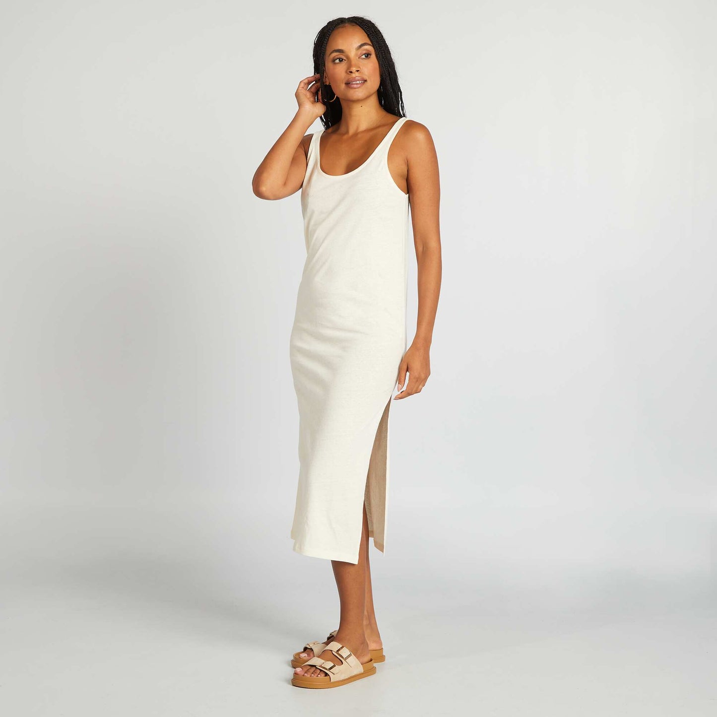 Robe longue de plage lin BLANC