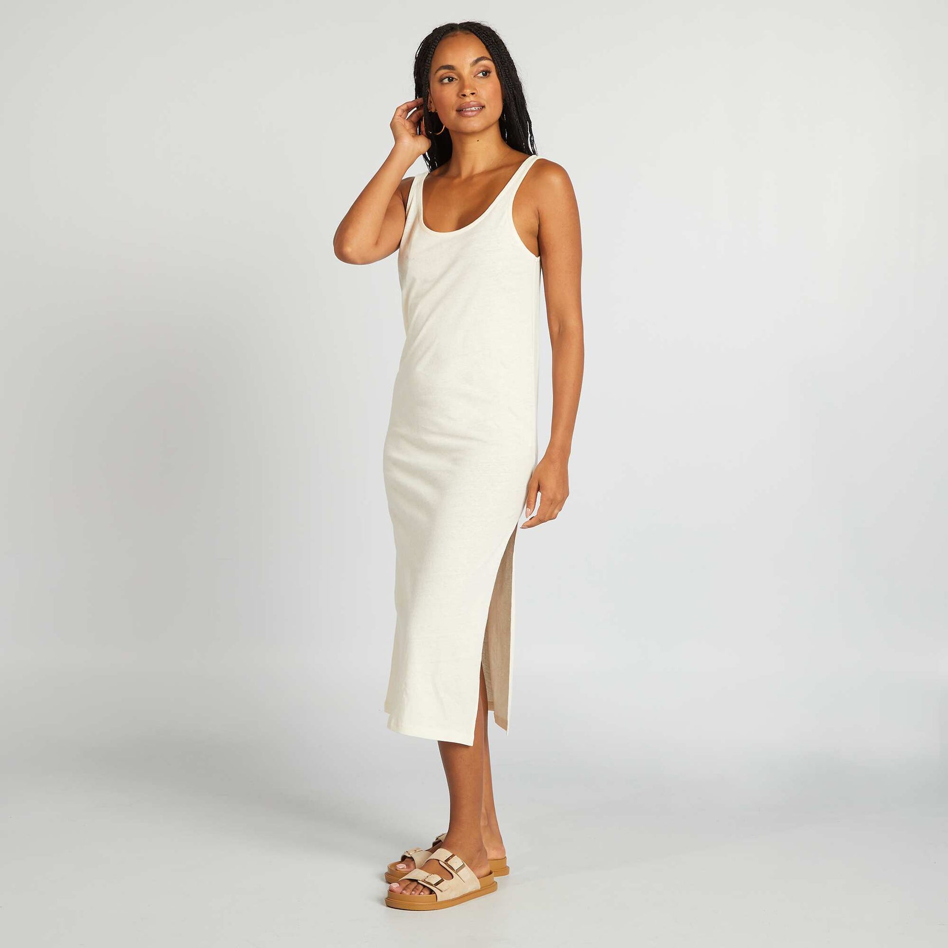 Robe longue de plage lin BLANC