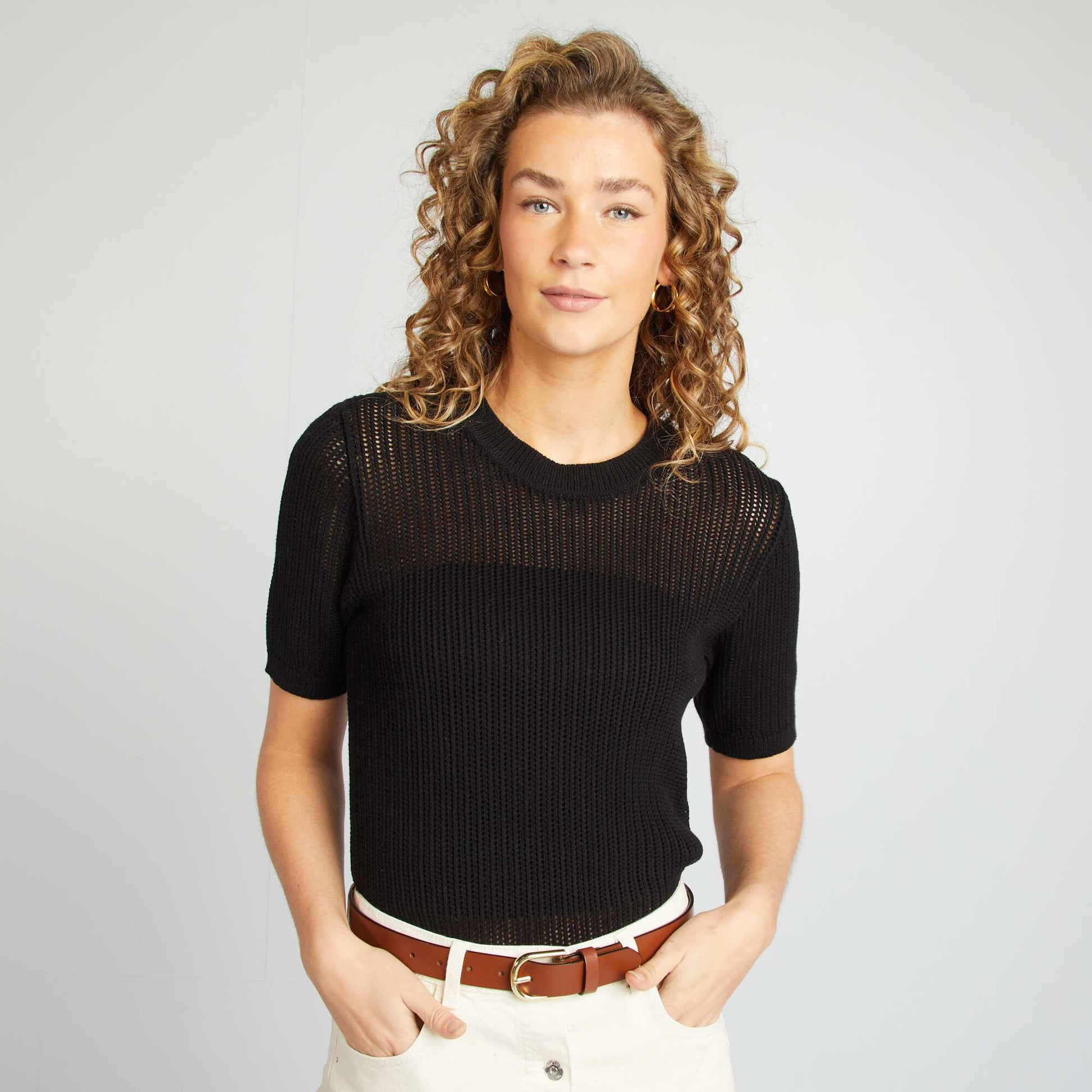Pull en maille ajourée NOIR
