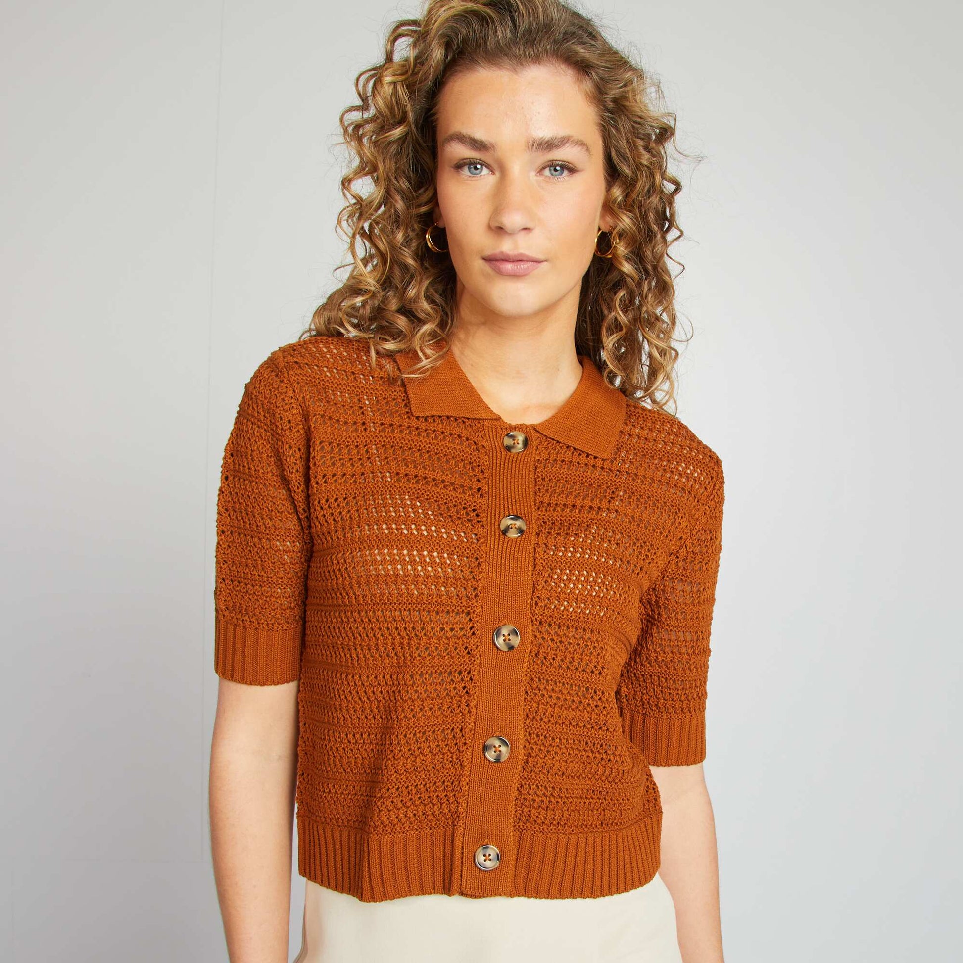 Gilet crochet à manches courtes ORANGE