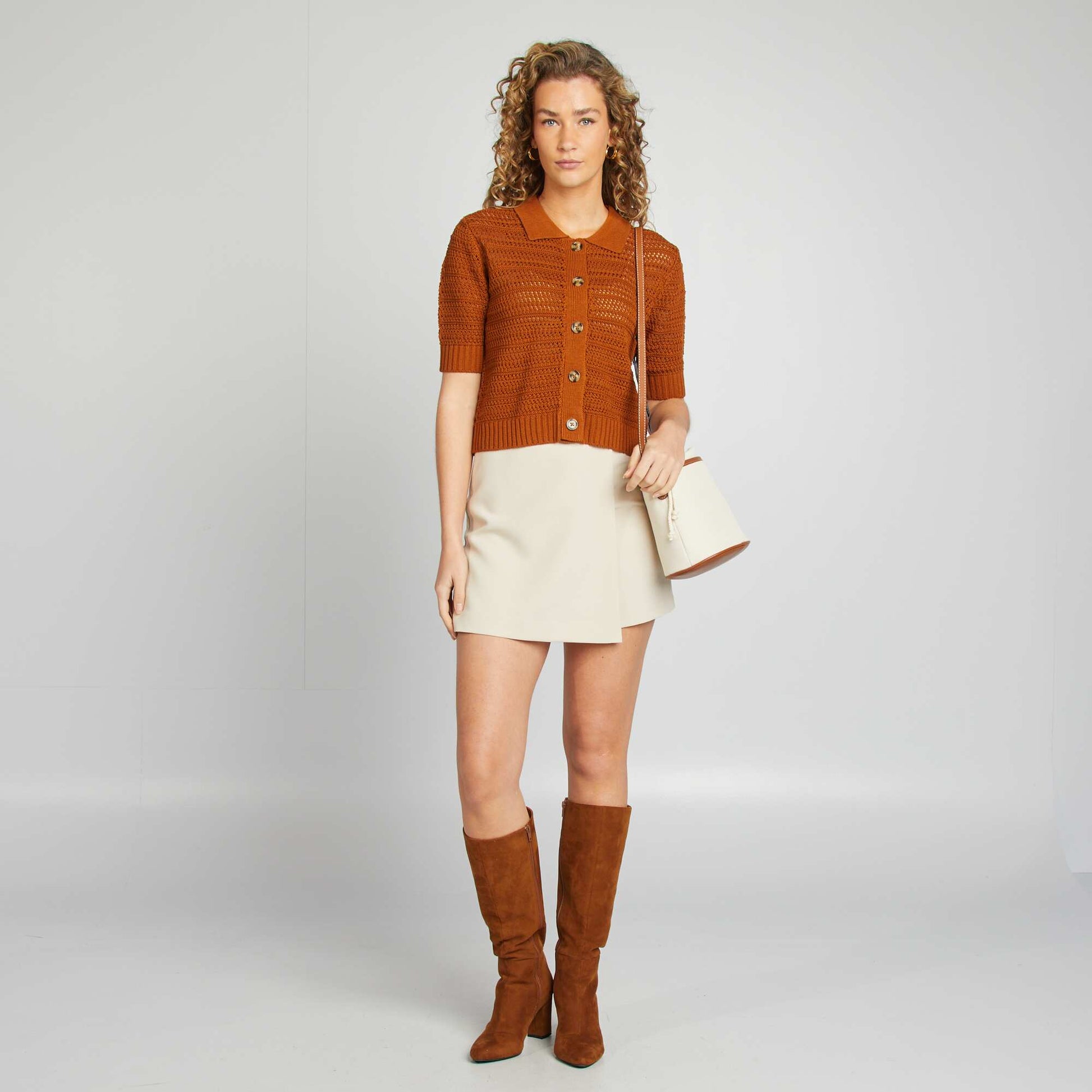 Gilet crochet à manches courtes ORANGE