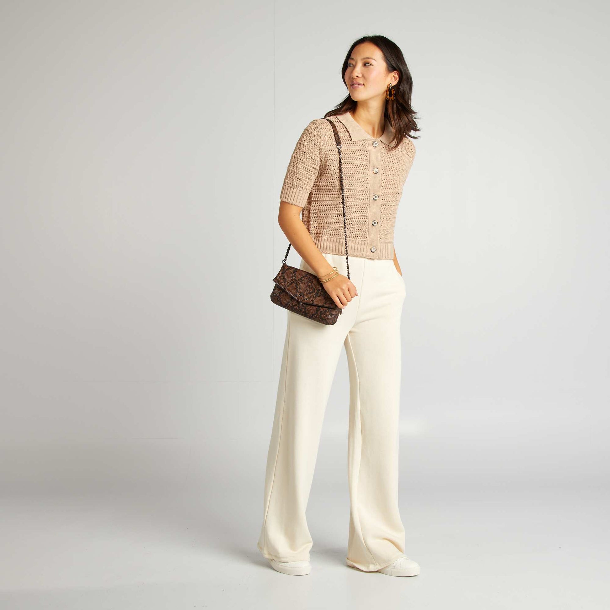 Gilet crochet à manches courtes BEIGE
