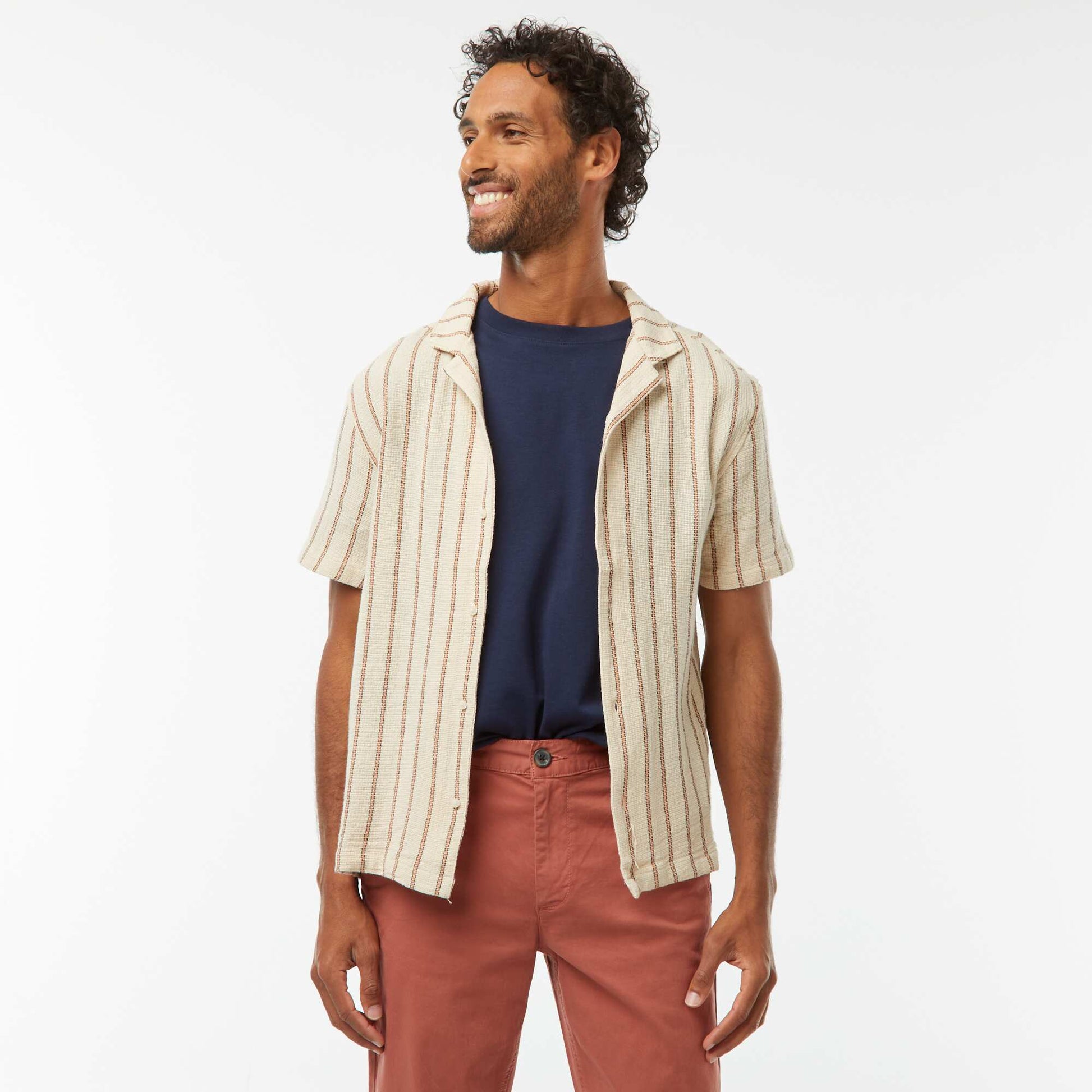 Chemise manches courtes à rayures BLANC