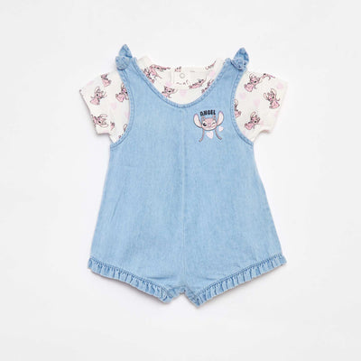 Ensemble tee-shirt + salopette en denim 'Stitch' ROSE