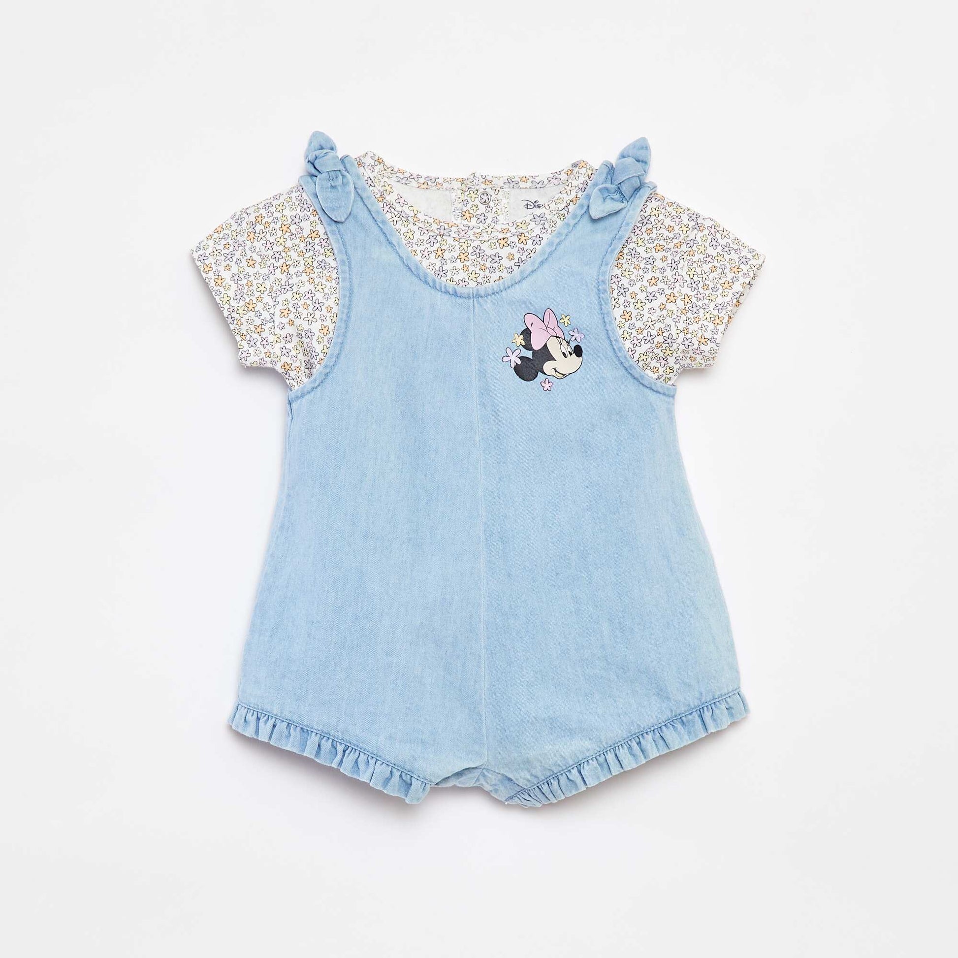 Ensemble tee-shirt + salopette en denim 'Minnie' BLANC