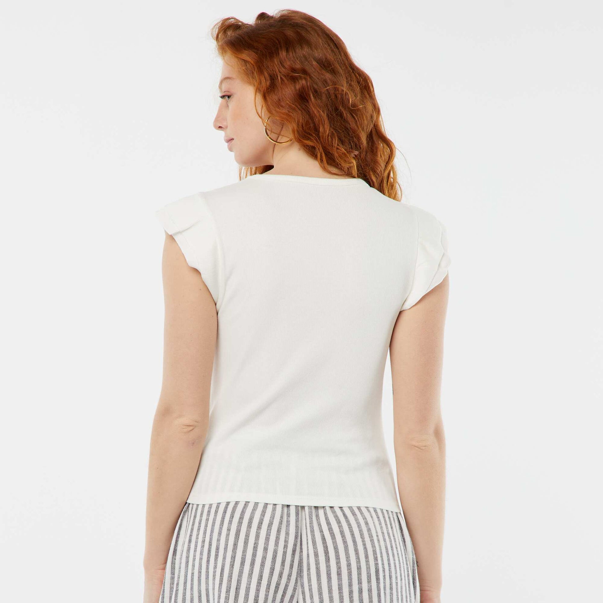 T-shirt manches courtes volantées BLANC
