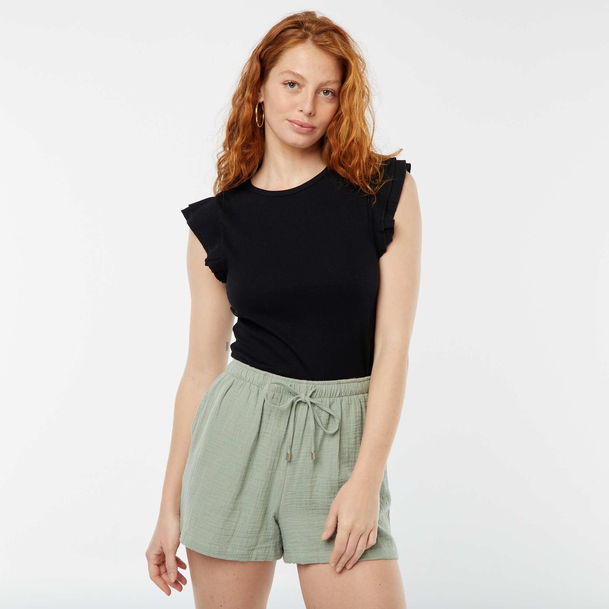 T-shirt manches courtes volantées NOIR