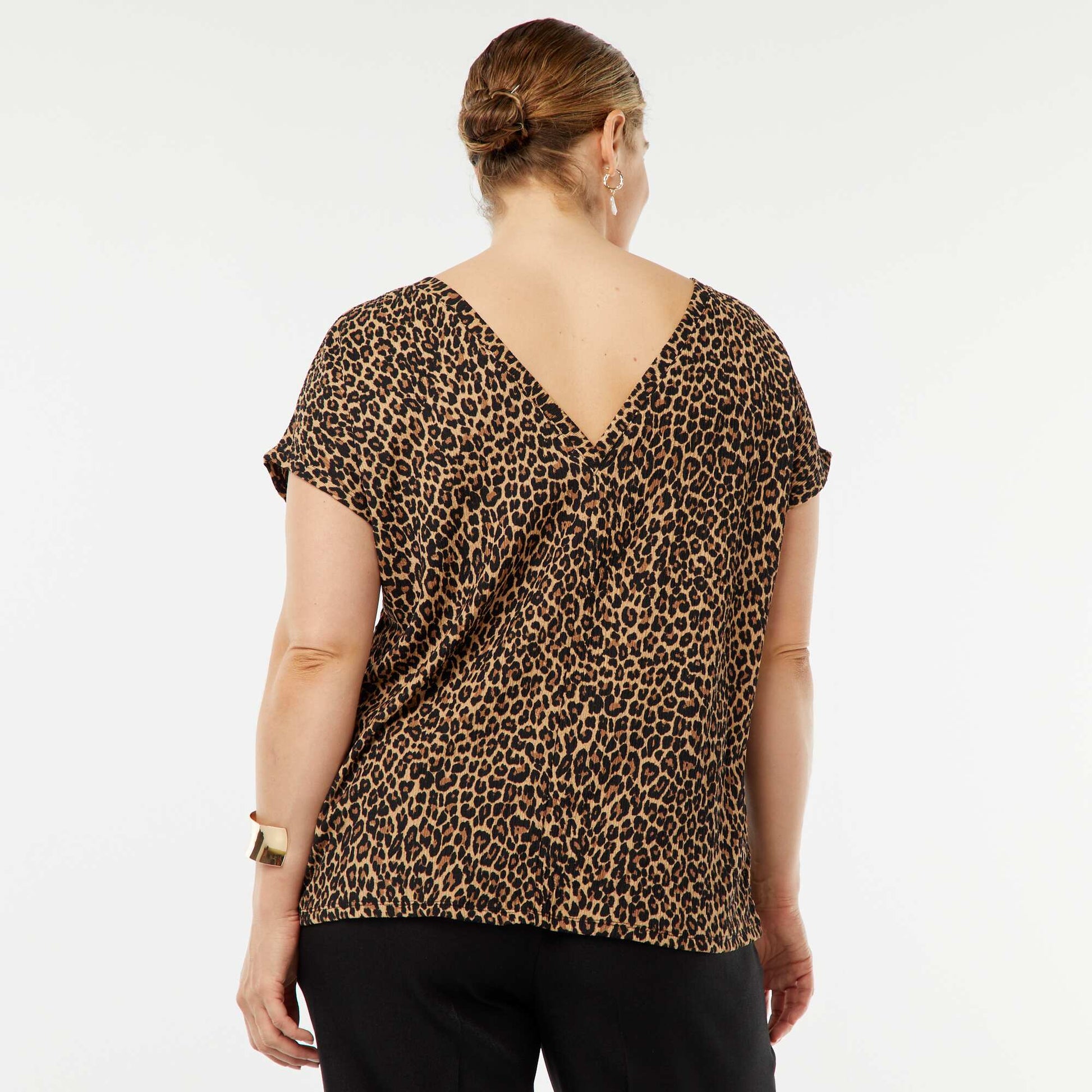 T-shirt fluide en maille gaufrée LéOPARD