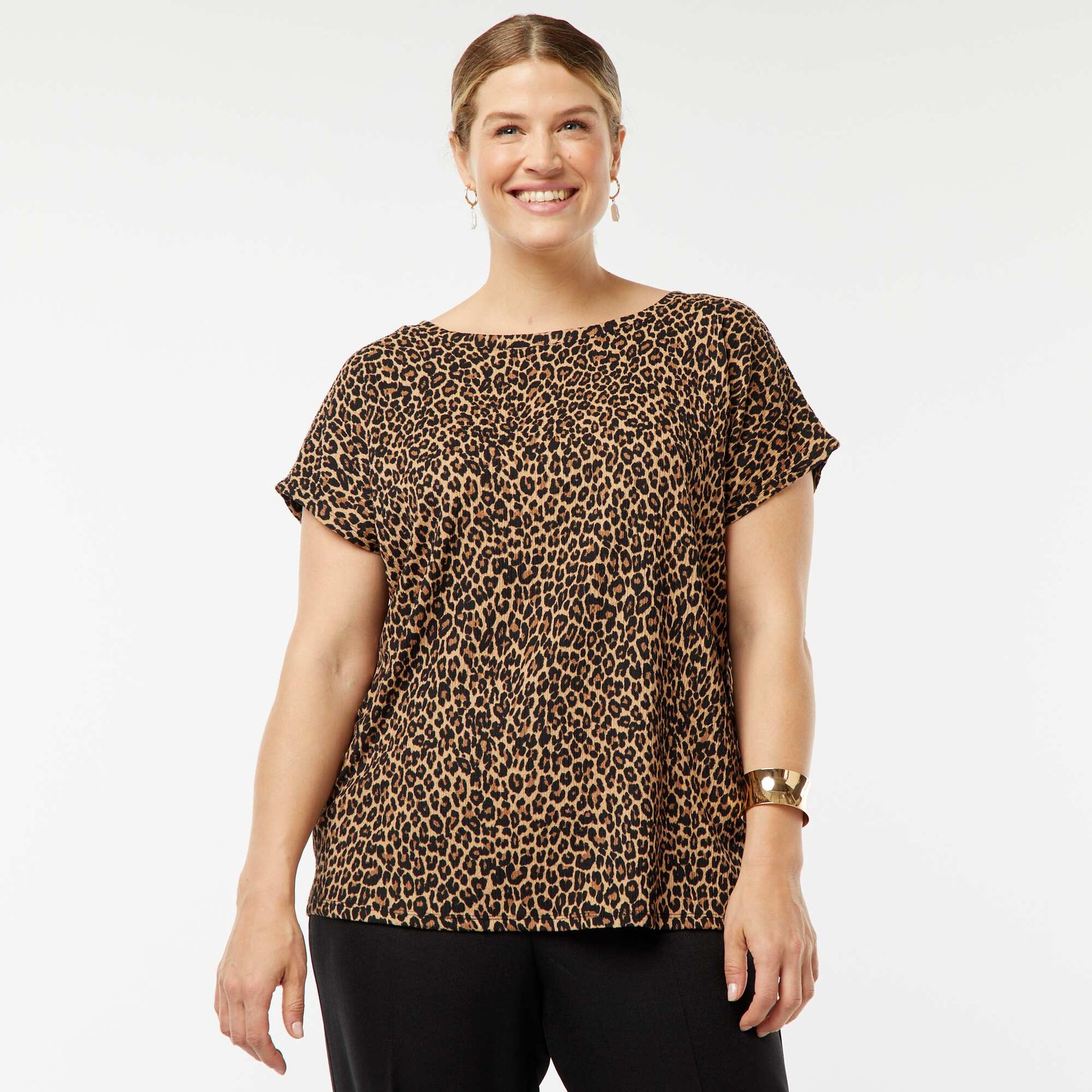 T-shirt fluide en maille gaufrée LéOPARD