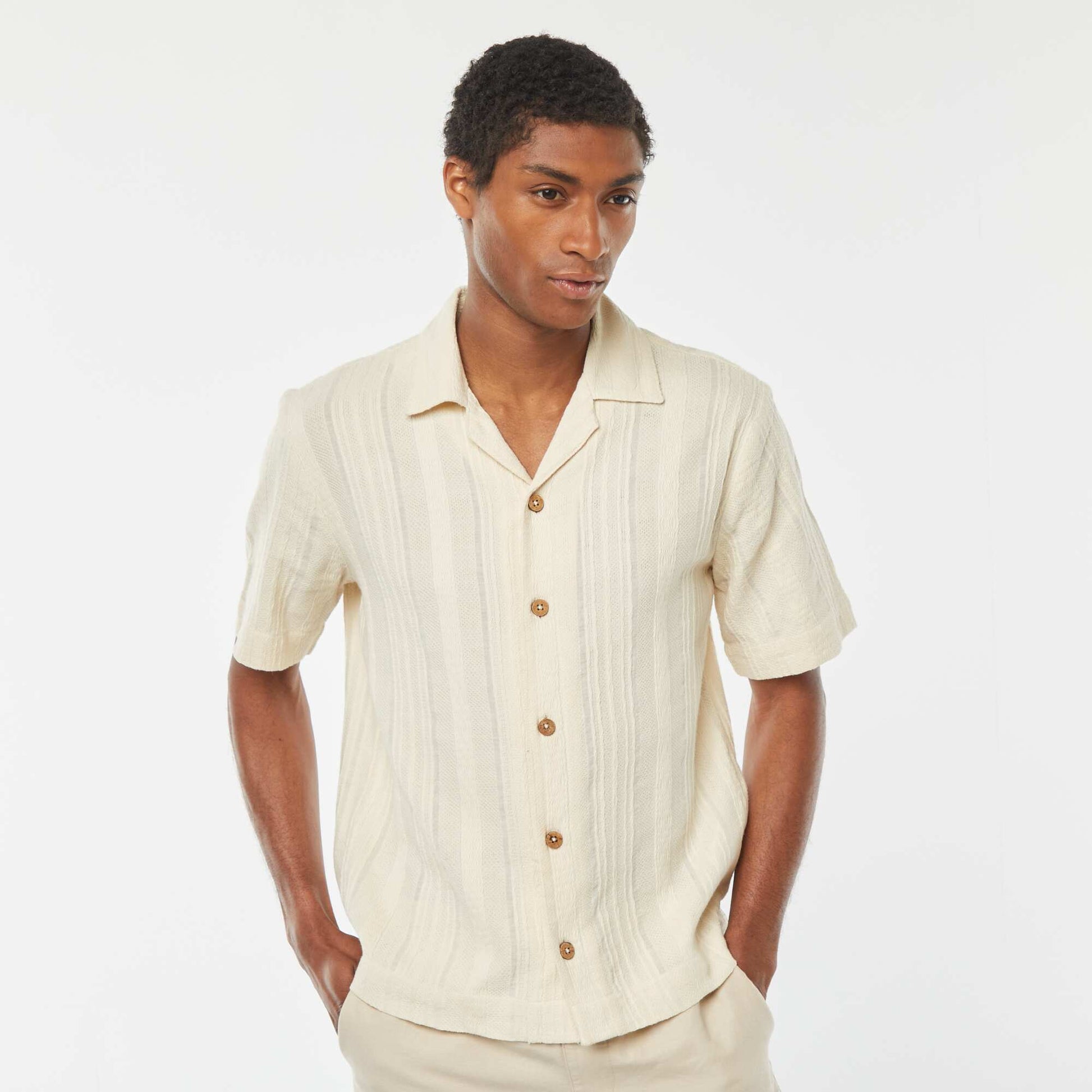 Chemise manches courtes en maille fantaisie BLANC