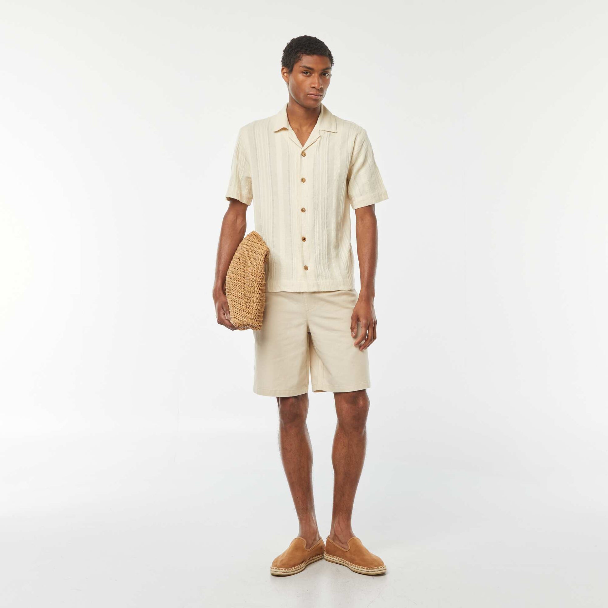 Chemise manches courtes en maille fantaisie BLANC