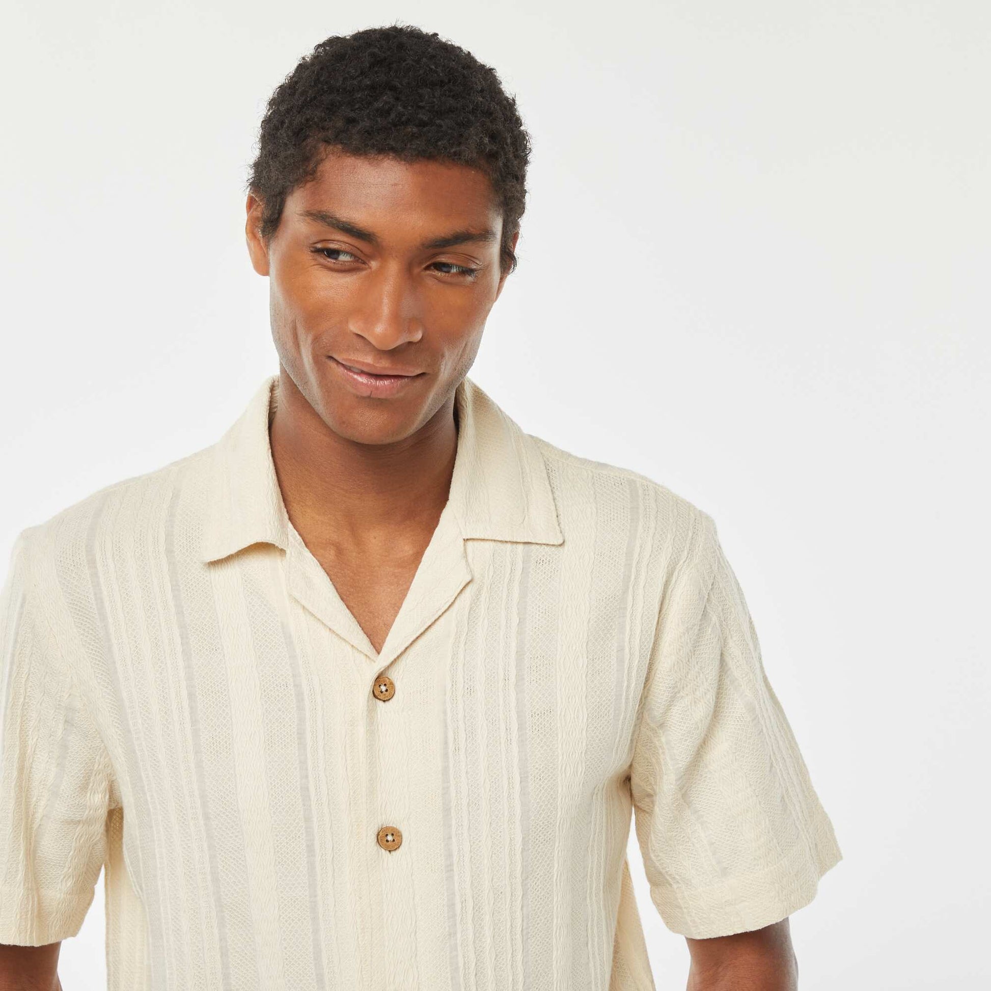 Chemise manches courtes en maille fantaisie BLANC