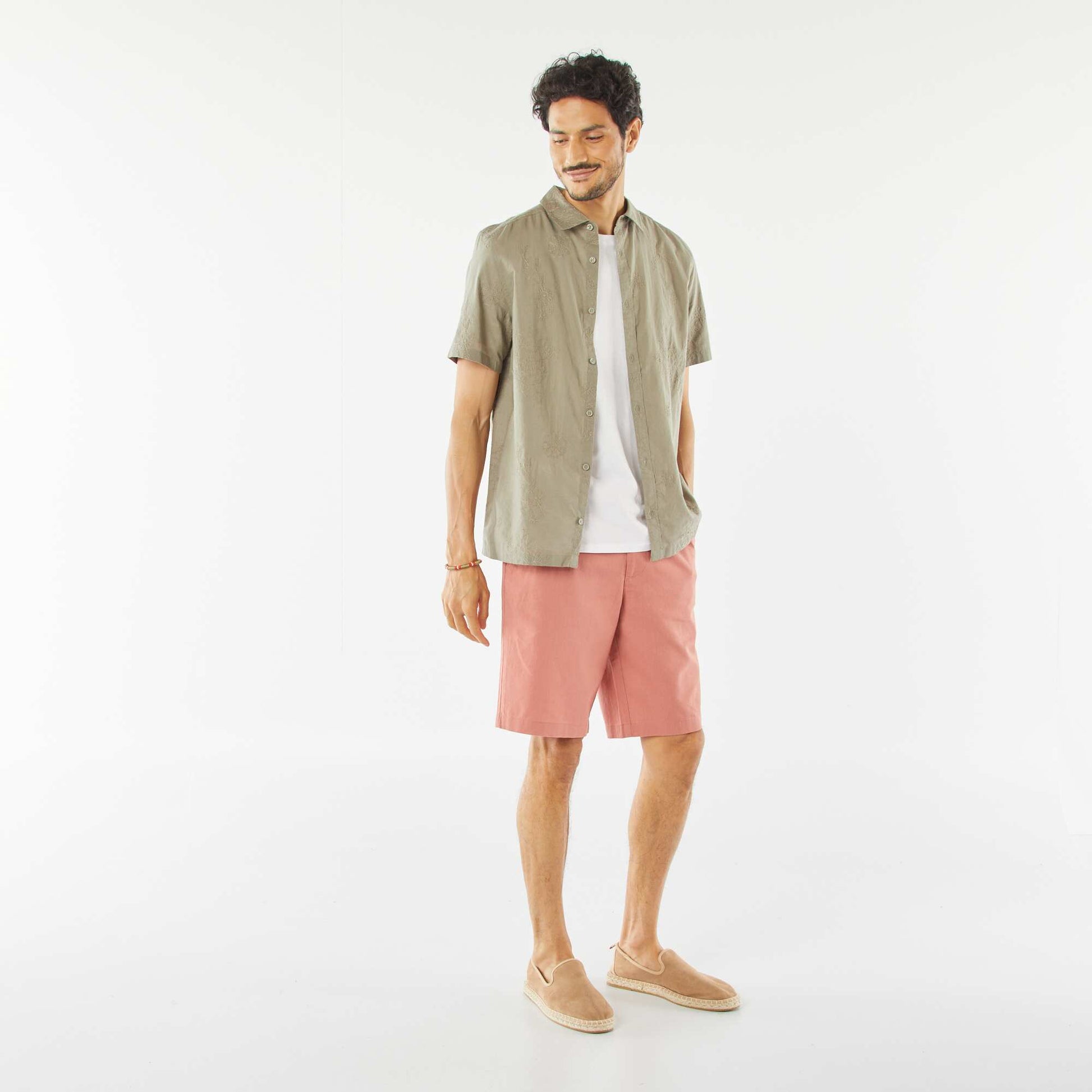 Chemise manches courtes à motifs brodés KAKI