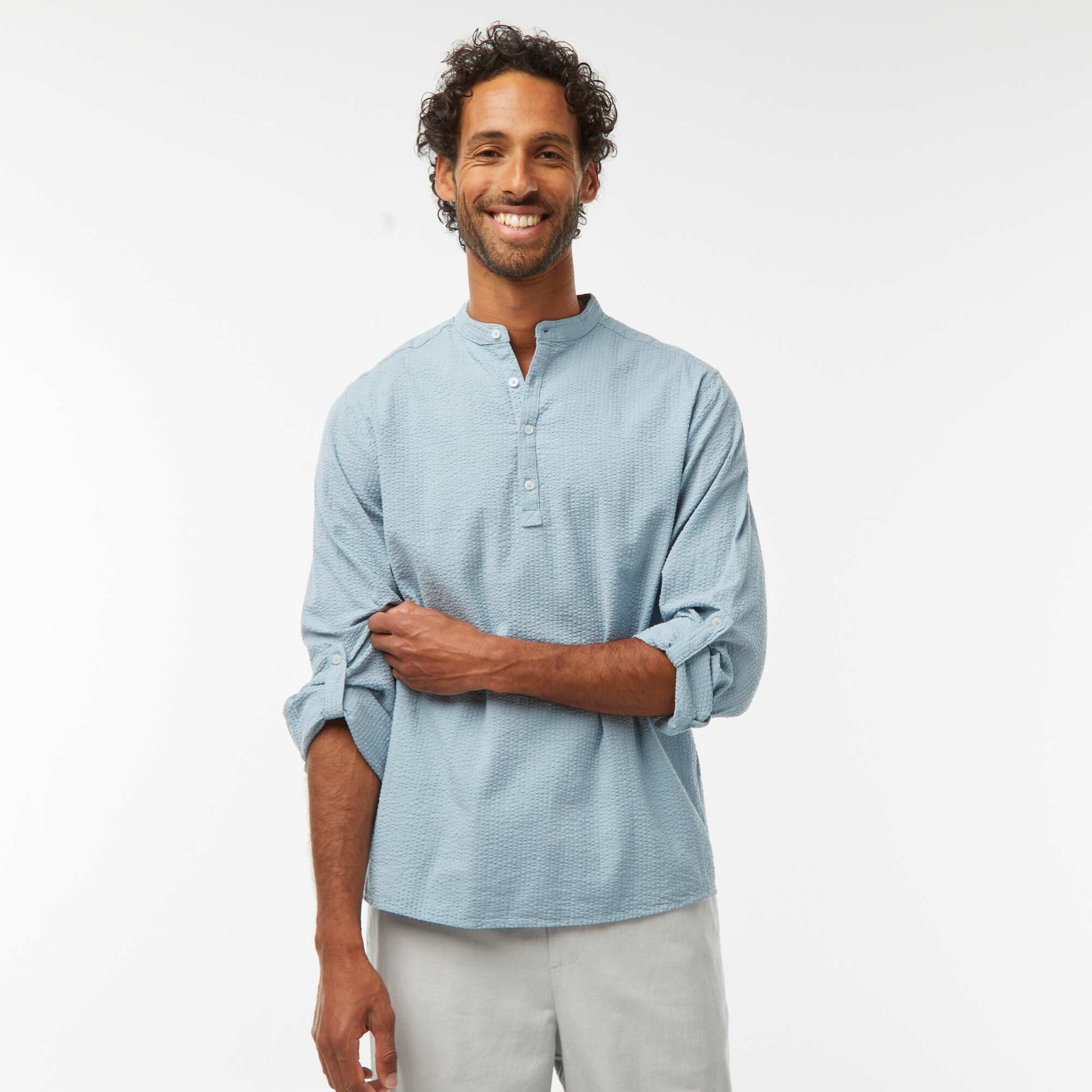 Chemise en maille gaufrée BLEU