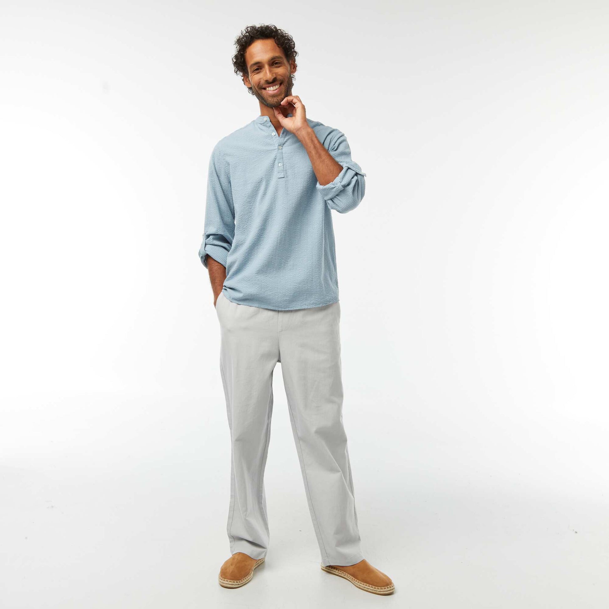 Chemise en maille gaufrée BLEU