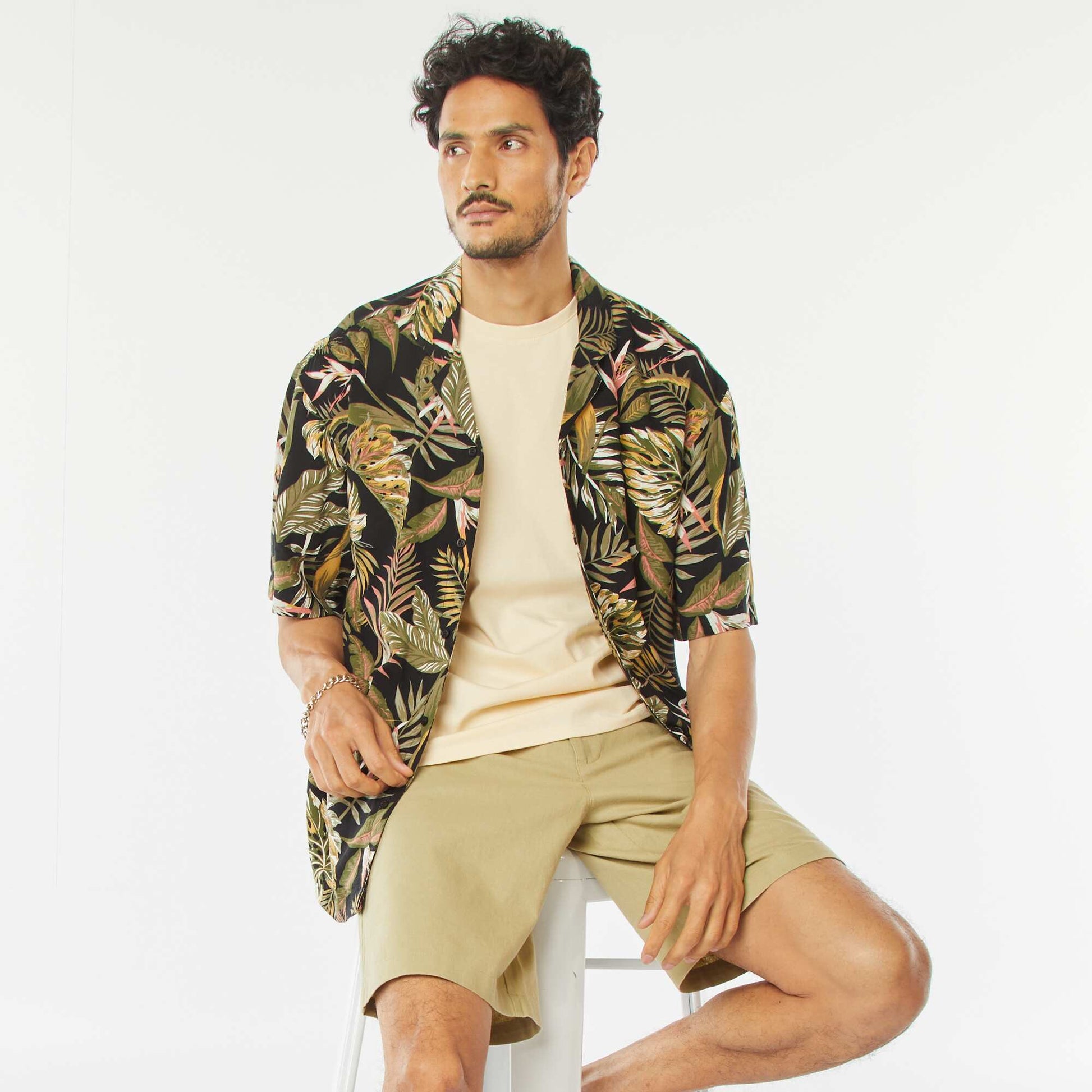 Chemise manches courte à motif NOIR
