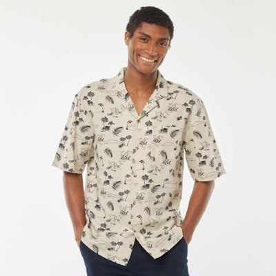 Chemise manches courtes imprimée en lin mélangé BEIGE