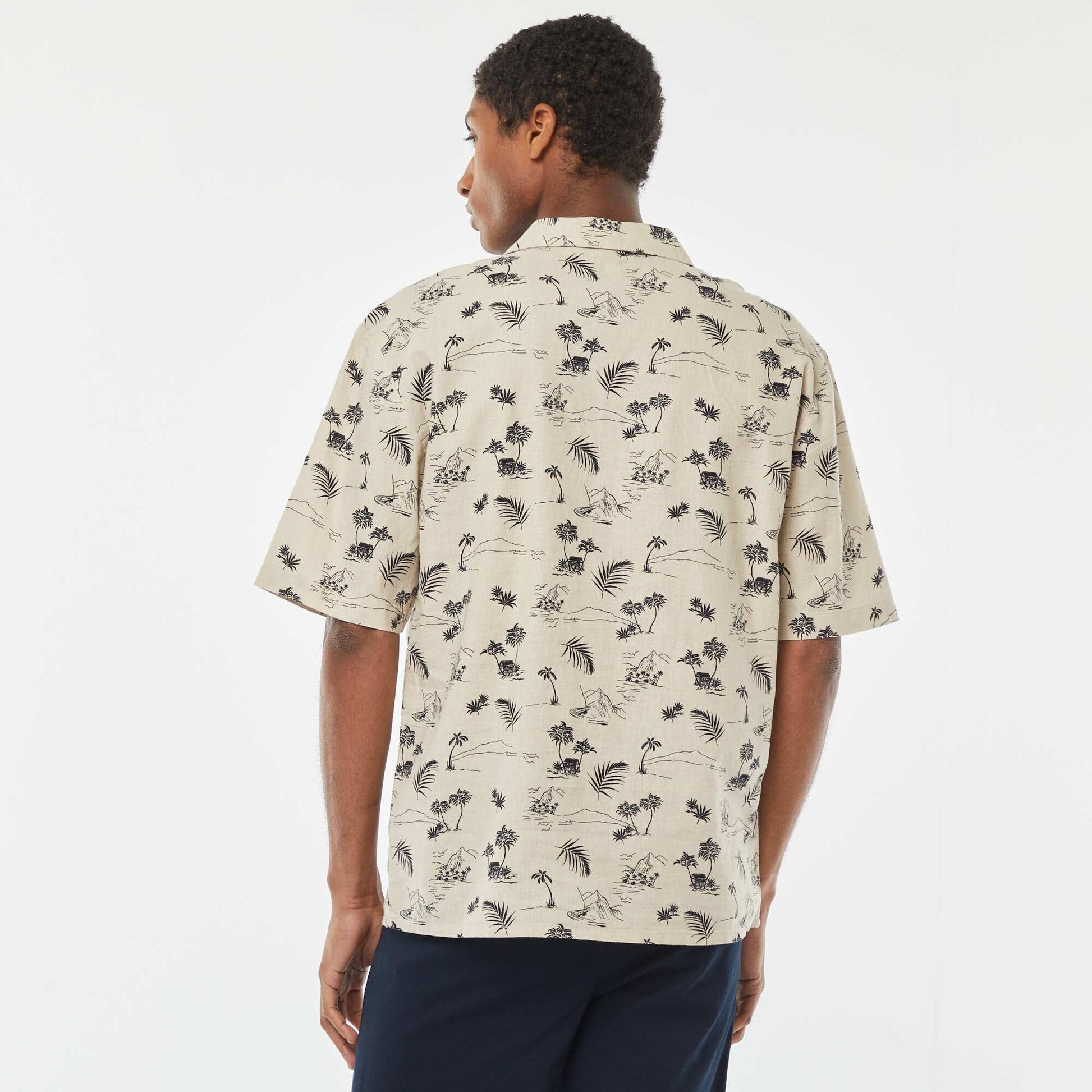 Chemise manches courtes imprimée en lin mélangé BEIGE