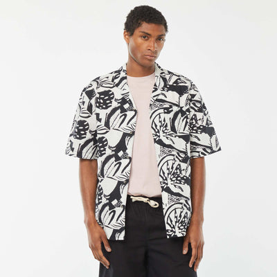 Chemise manches courtes imprimée en lin mélangé BLANC