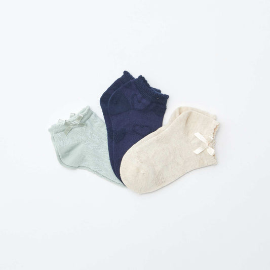 Lot de 3 paires de chaussettes socquettes en maille fantaisie ROSE