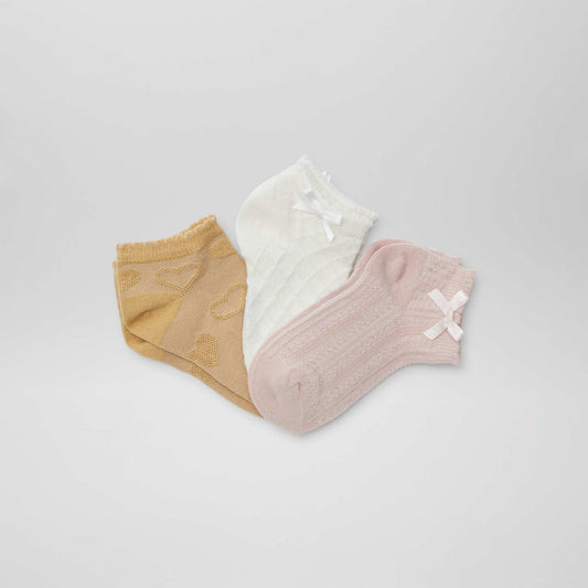 Lot de 3 paires de chaussettes socquettes en maille fantaisie BEIGE