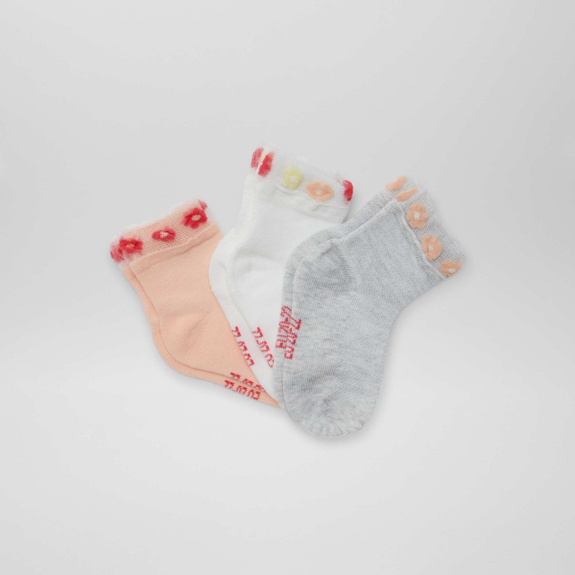 Chaussettes fantaisies en maille - lot de 3 BLANC