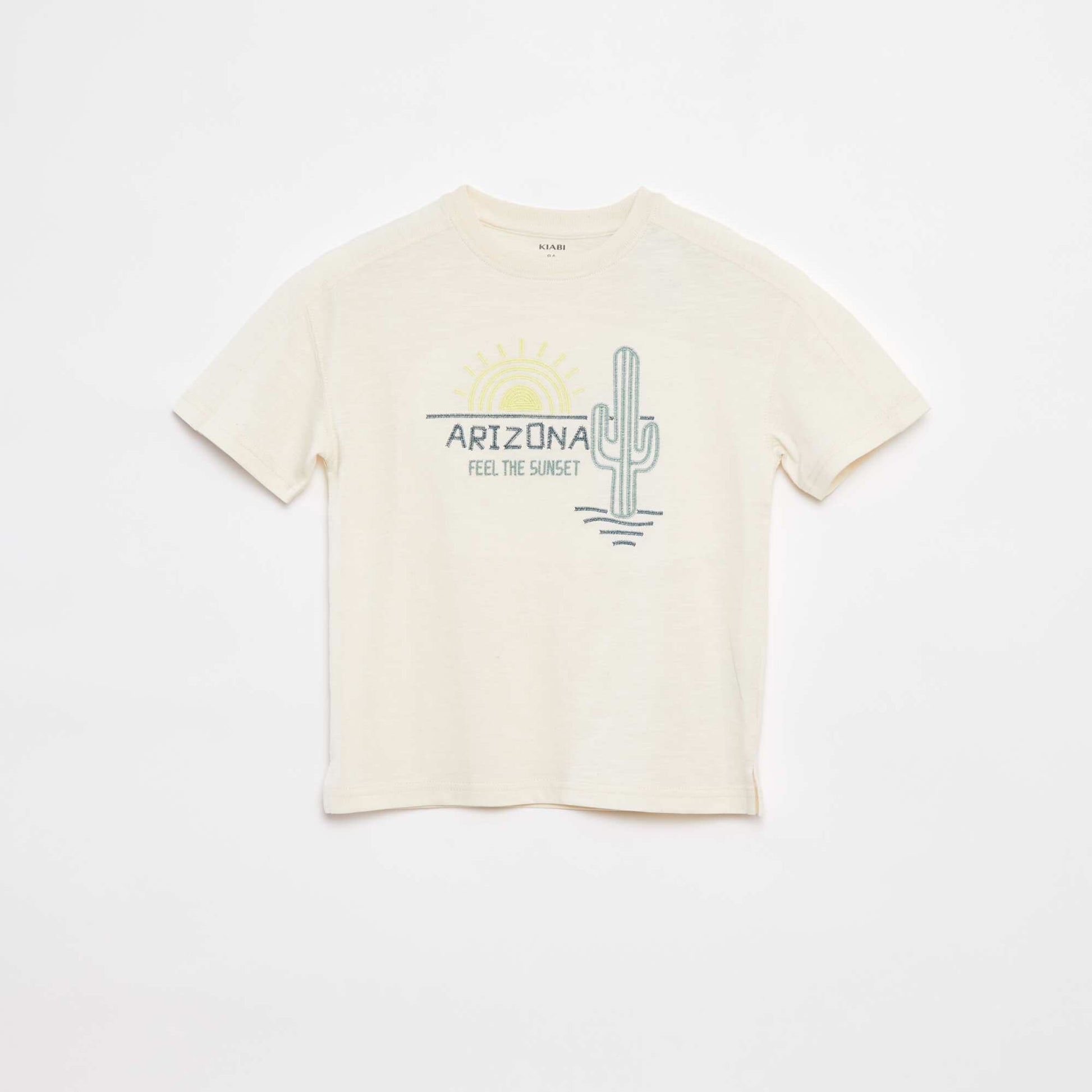 T-shirt avec découpes fantaisies et broderies BEIGE