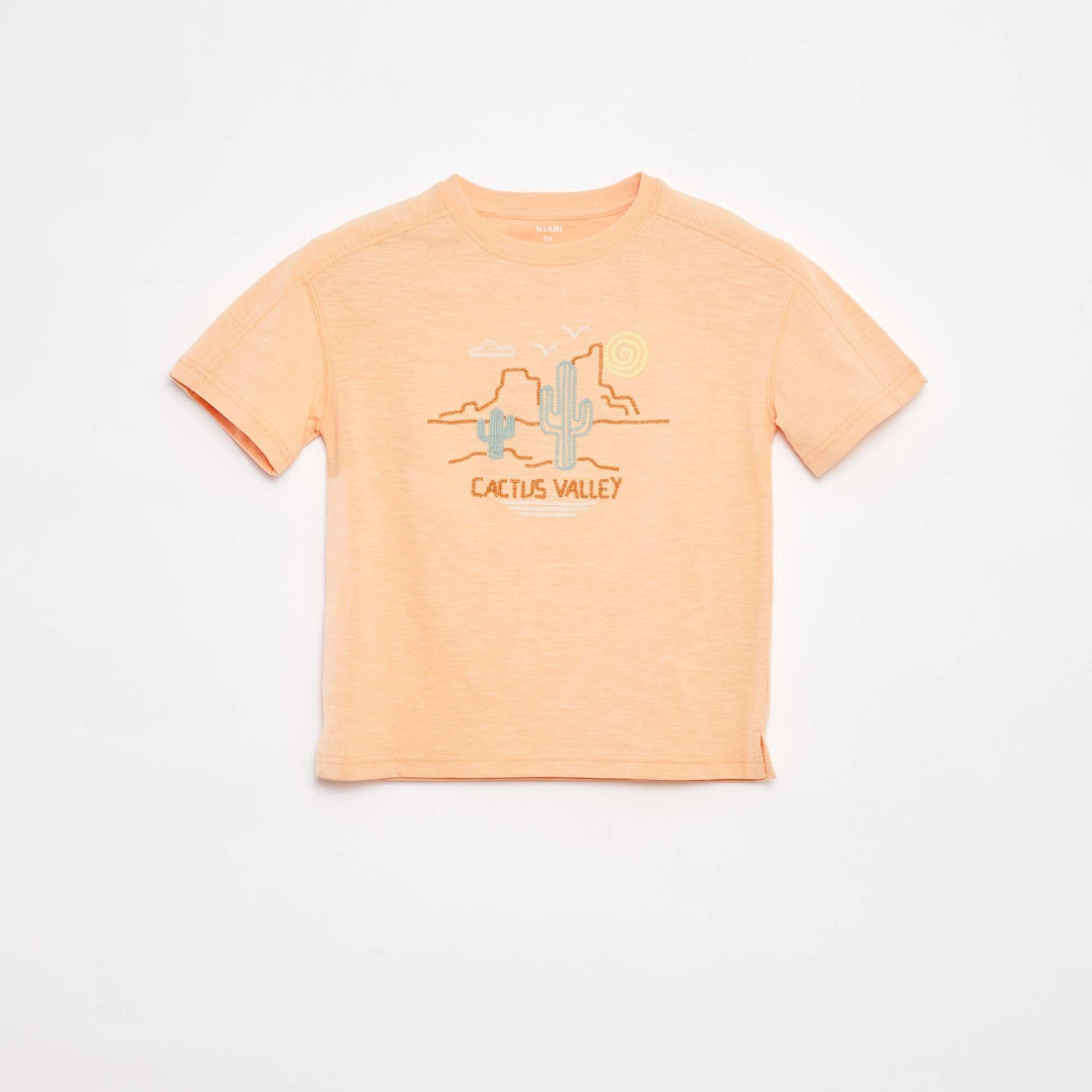 T-shirt avec découpes fantaisies et broderies ORANGE