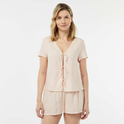 Pyjama short 2 pièces avec tee-shirt noué ROSE