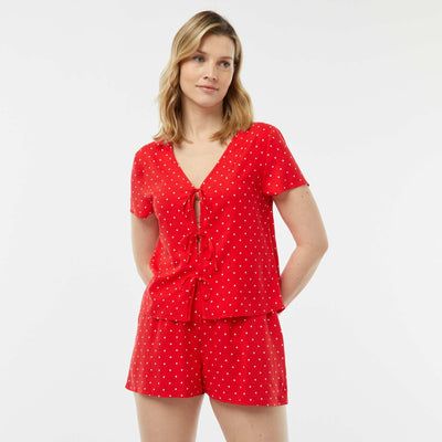 Pyjama short 2 pièces avec tee-shirt noué ROUGE
