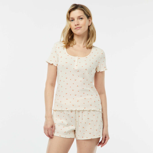 Pyjama short 2 pièces en maille pointelle ROSE